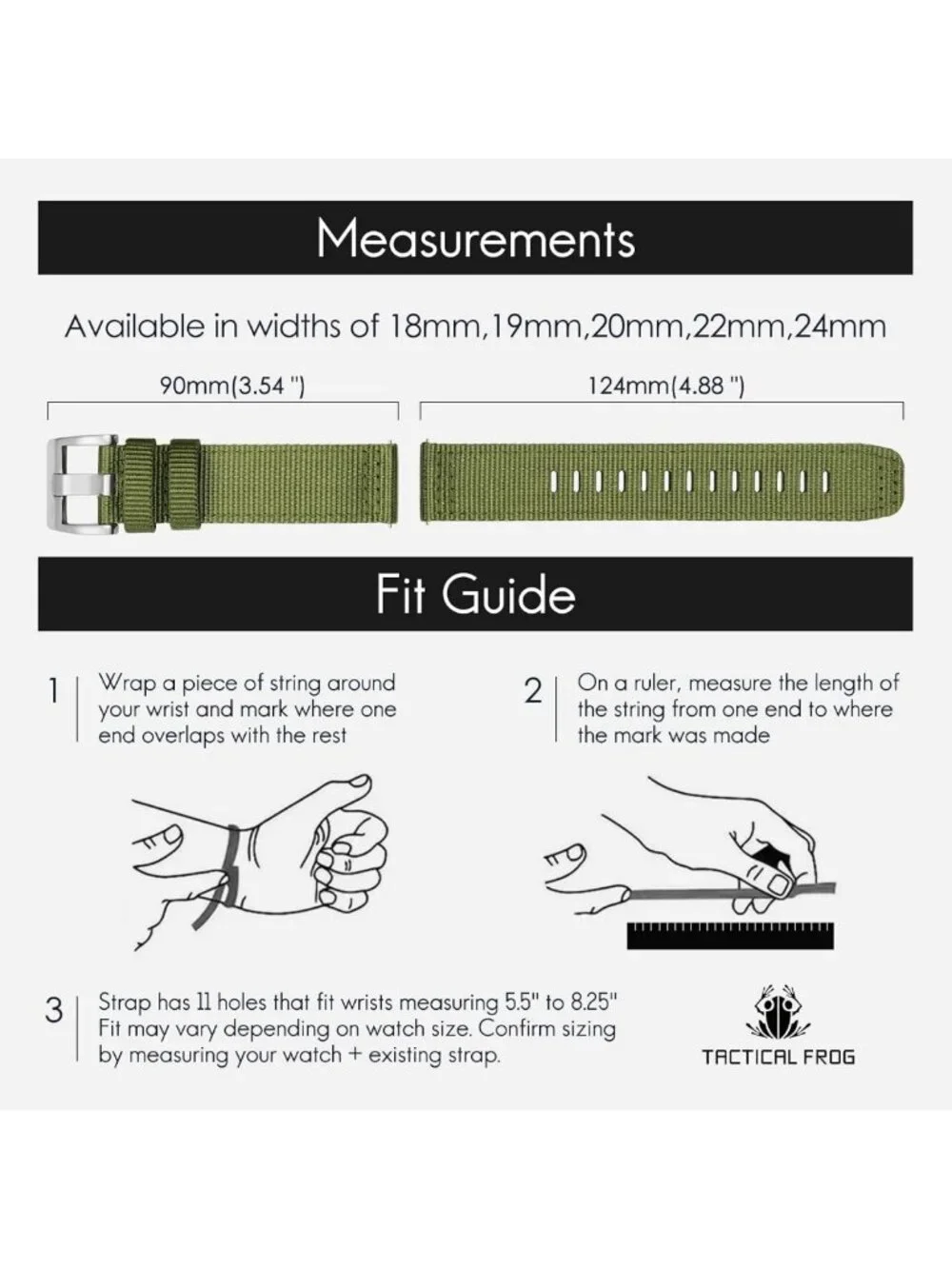Durable 24mm Nylon Watch Band Replacement Strap for Men & Women, Military Style